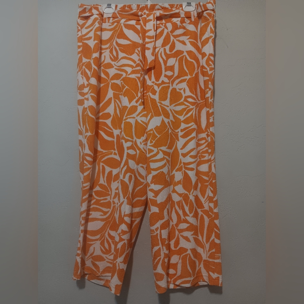 Soho Apparel LTD New York Women Wide Leg‎ Pant Trouser Palazzo Sz2X Orange/White